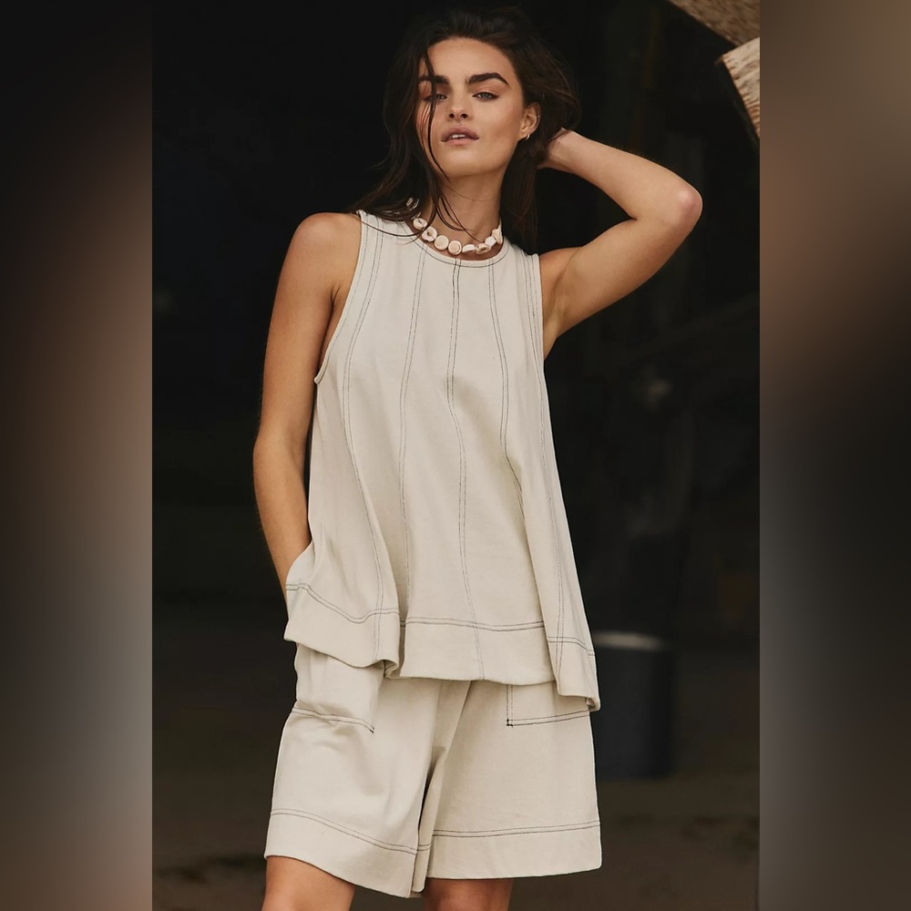 NWT FREE PEOPLE Strada Set SMALL Barnacle Island Cream Sleeveless Top Shorts